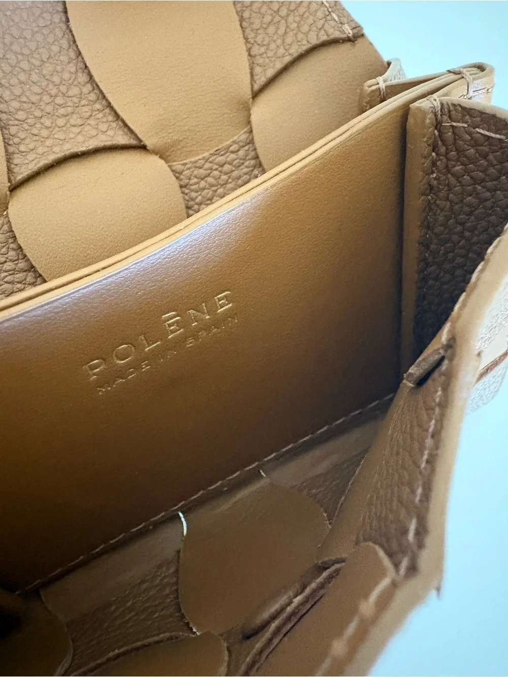 Polene Brown Woven Leather Key & Card Holder with Gold Ring